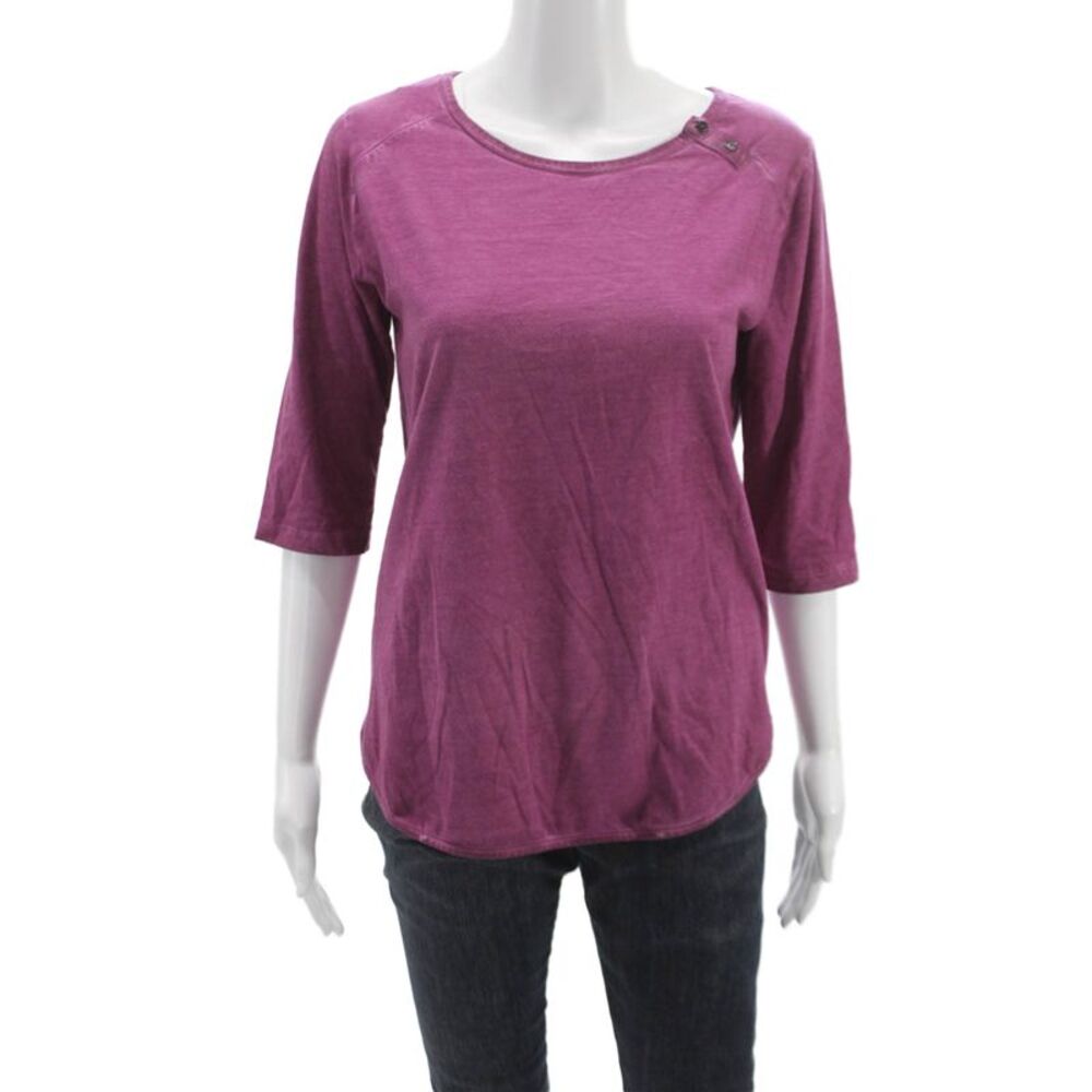 Humanoid Womens Purple Scoop Neck Basic T-Shirt 3/4 Sleeve Cotton Blend Size S